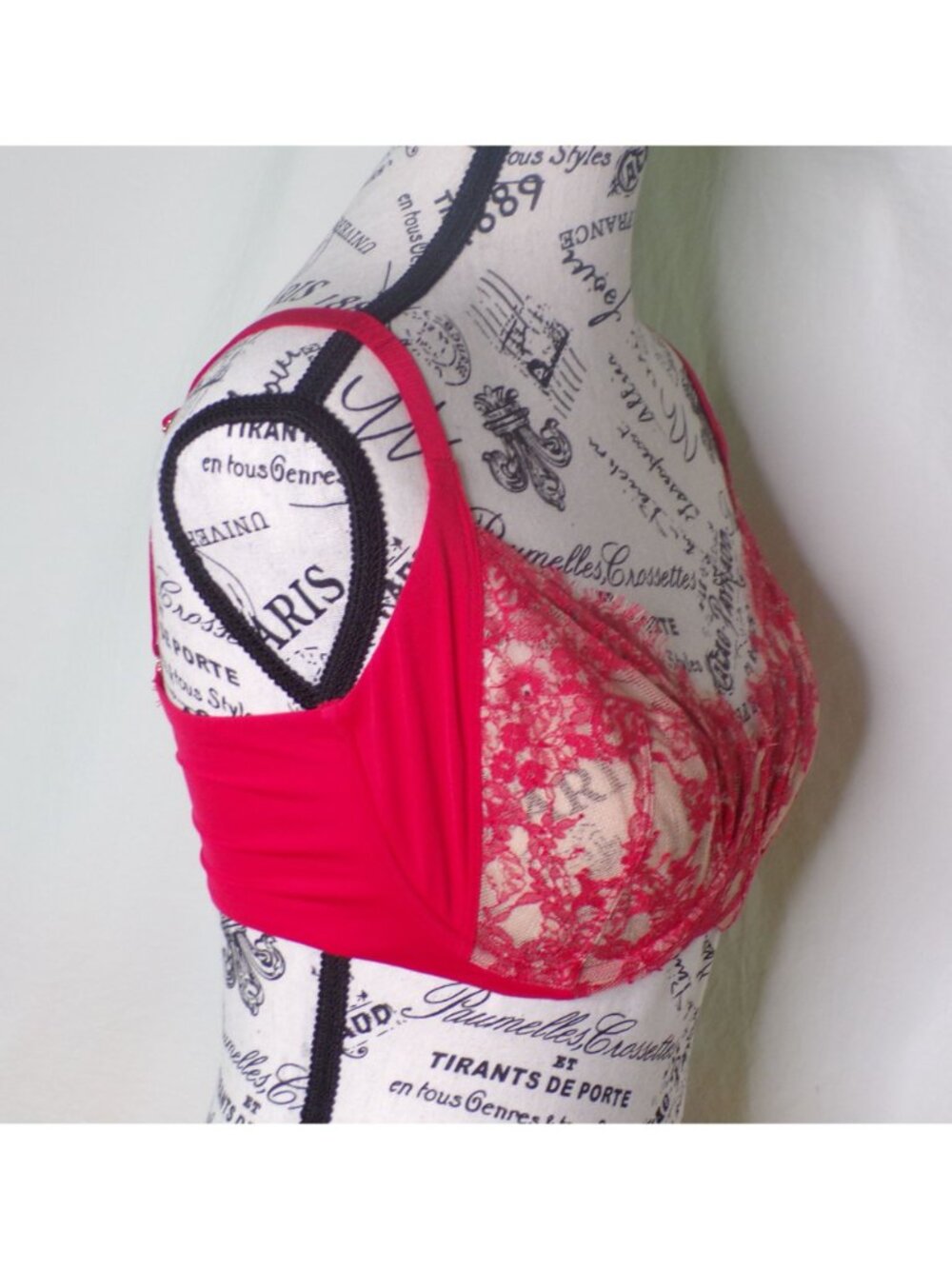 🆕 Skarlett Blue Entice Sheer Lace Side Support Balconette Bra 34DDD Red #324143 - Picture 6 of 9